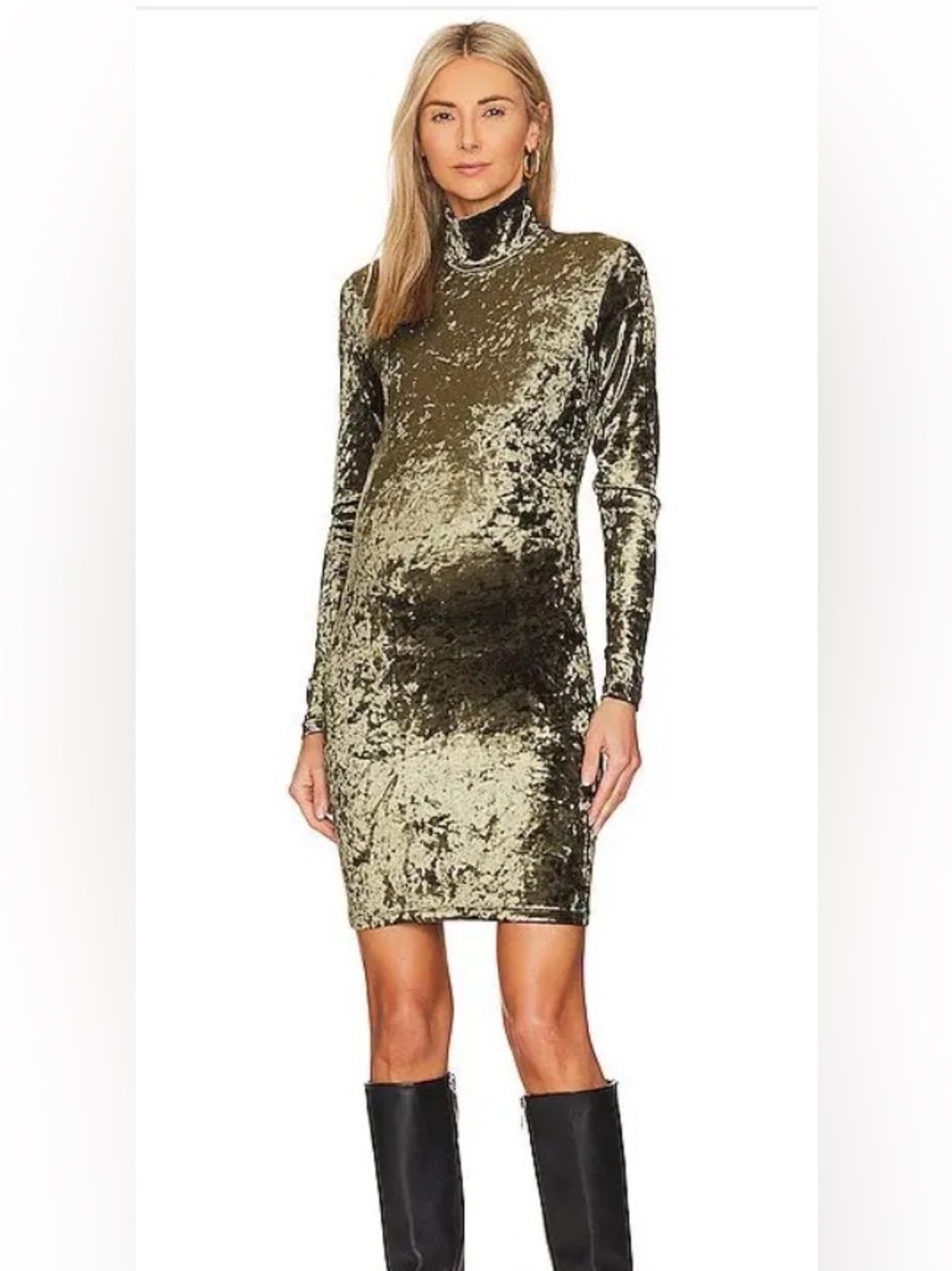BUMPSUIT The Nicole Olive Velvet Dress Olive Green XS Maternity Bodycon Dress